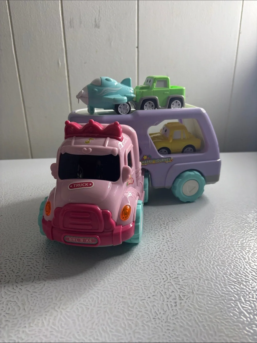 Pastel Kids Car Carrier Playset - Pink and Purple - Happy Journey Kids Truck